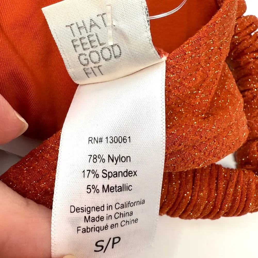 L*SPACE Lloyd Ruched Strap Bikini Top In Shimmer Orange Size Small New